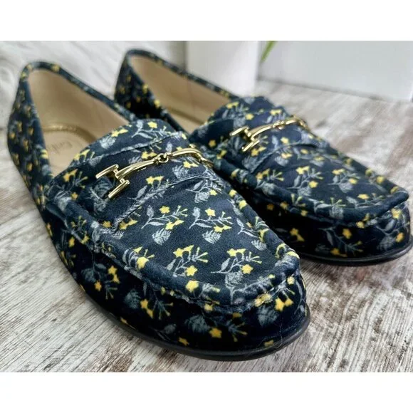 CABI Velvet Loafer Women’s Size 8 Blue/Yellow Horsebit Carnaby Floral 6005 EUC! - Picture 2 of 11
